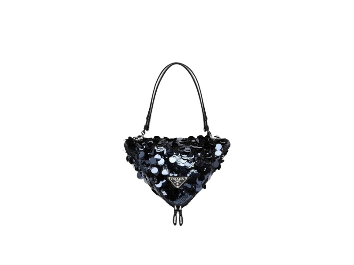 Prada Prada Triangle Paillettes With Black Sequins Navy Blue