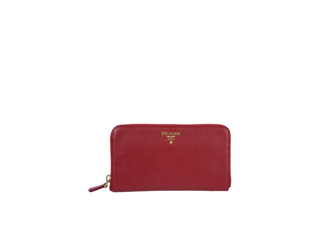 Prada Prada Saffiano Metal Zip Around Wallet Red