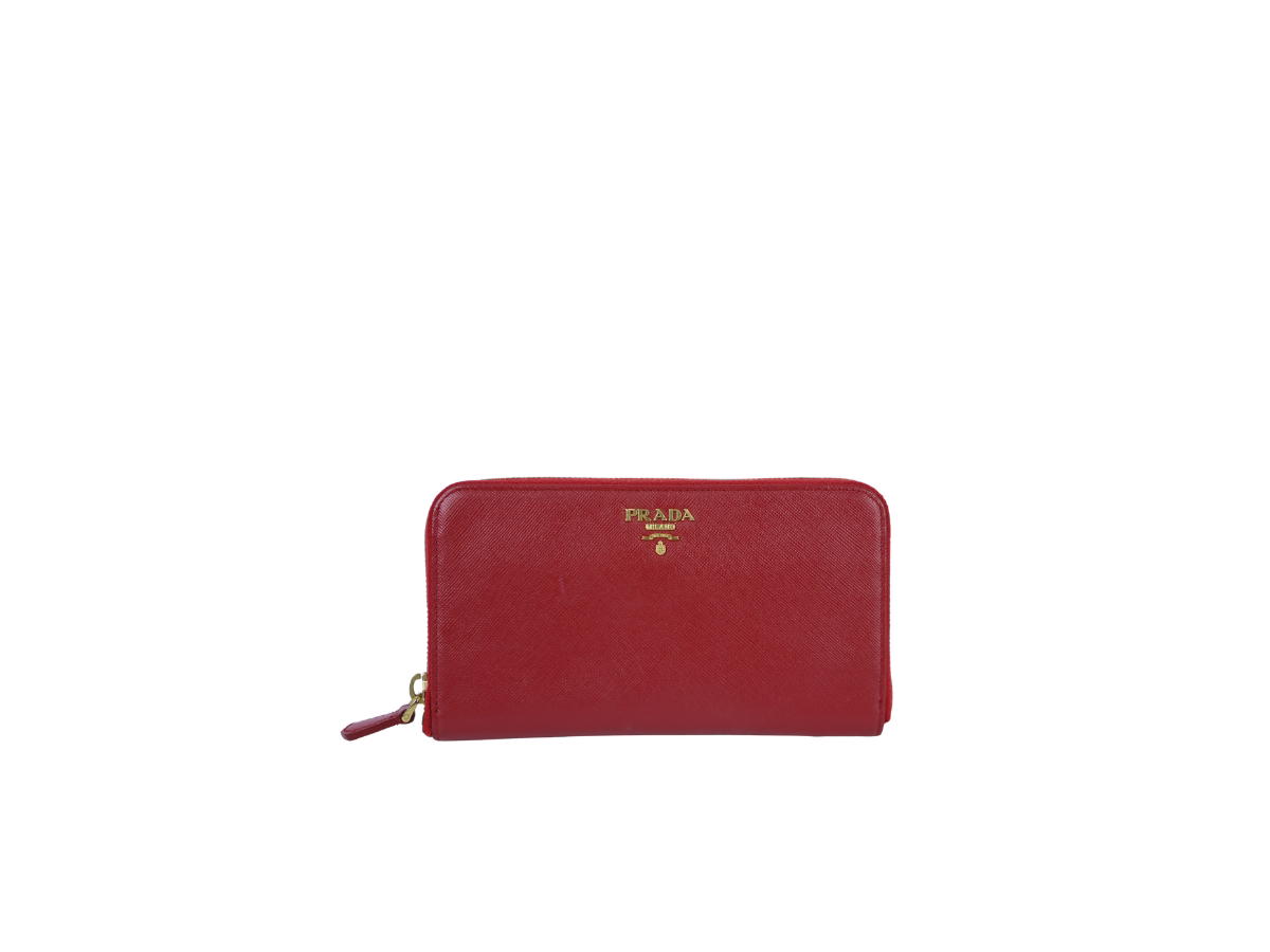 Prada Prada Saffiano Metal Zip Around Wallet Red