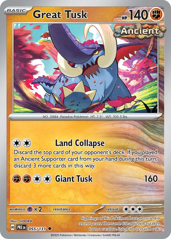 Pokemon Pokemon Great Tusk U [PRE 055/131] Scarlet & Violet "Prismatic Evolutions" (EN)