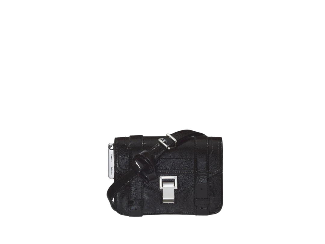 Proenza Schouler Proenza Schouler PS1 Mini Crossbody Bag In Crinkled Patent Leather With Logo-Engraved Charm Black
