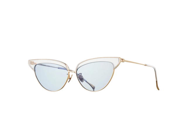 Projekt Produkt Projekt Produkt FN-CC4-C00PG Sunglasses In Clear-Pink Gold Acetate-Titanium Frame With Blue Tint Lenses - view 2