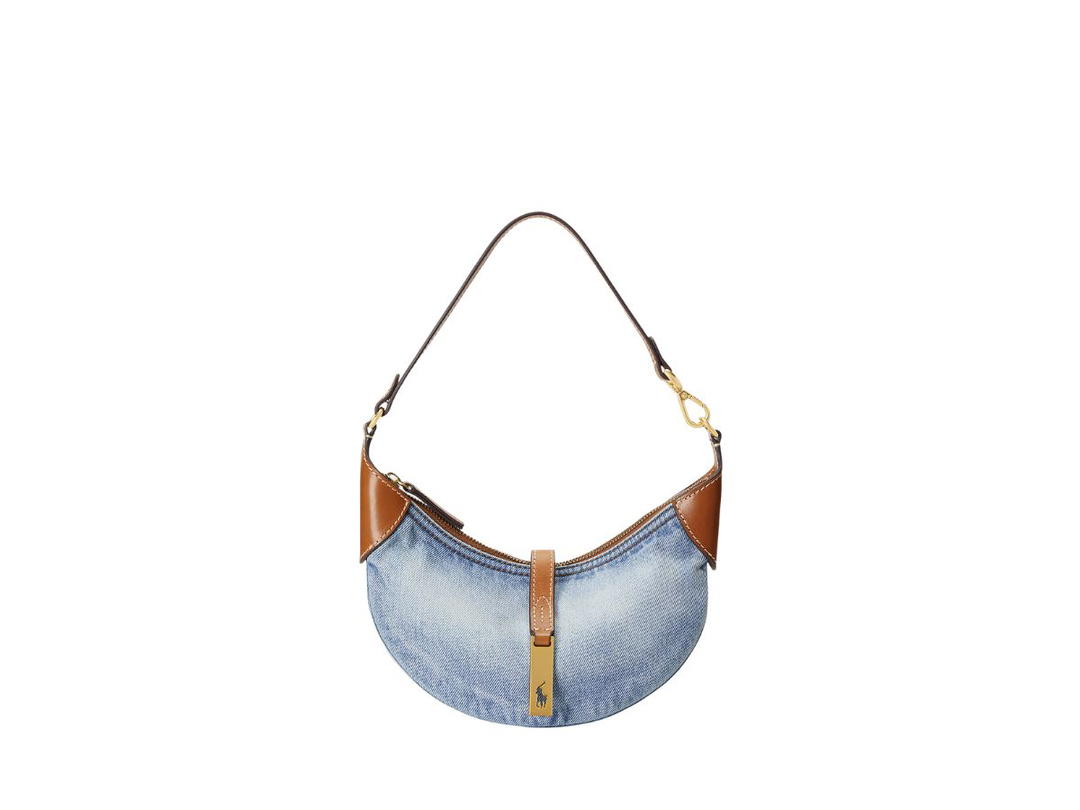 Polo Ralph Lauren Ralph Lauren Polo ID Denim-Leather Mini Shoulder Bag With Gold-Tone Brass Hardware Light Wash