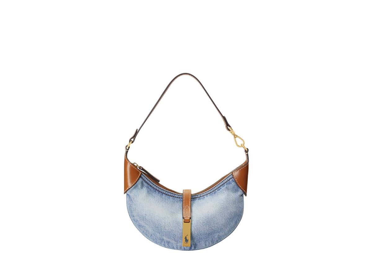 Polo Ralph Lauren Ralph Lauren Polo ID Denim-Leather Mini Shoulder Bag With Gold-Tone Brass Hardware Light Wash