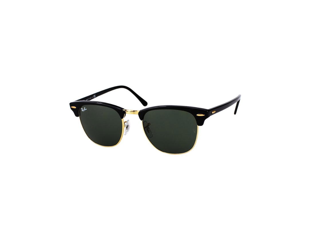 Ray-Ban Ray-Ban RB 3016 Clubmaster Sunglasses In Black-Gold Metal Plastic Frame With Green Lenses
