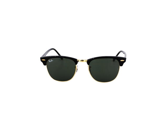 Ray-Ban Ray-Ban RB 3016 Clubmaster Sunglasses In Black-Gold Metal Plastic Frame With Green Lenses - view 2
