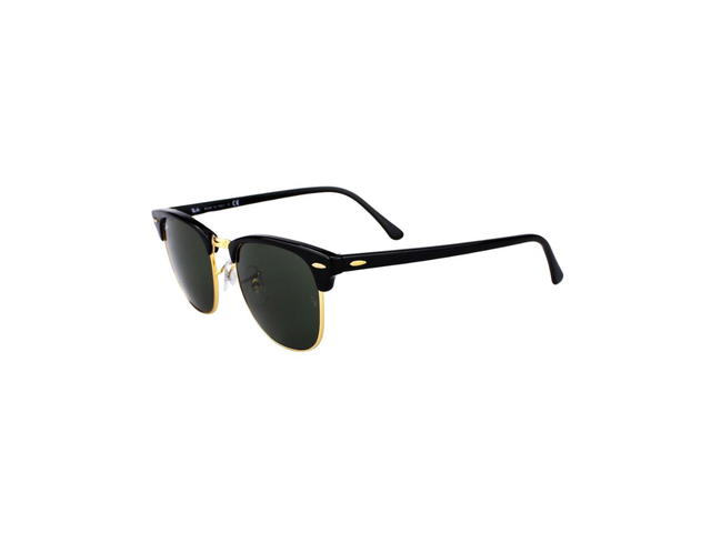 Ray-Ban Ray-Ban RB 3016 Clubmaster Sunglasses In Black-Gold Metal Plastic Frame With Green Lenses - view 3