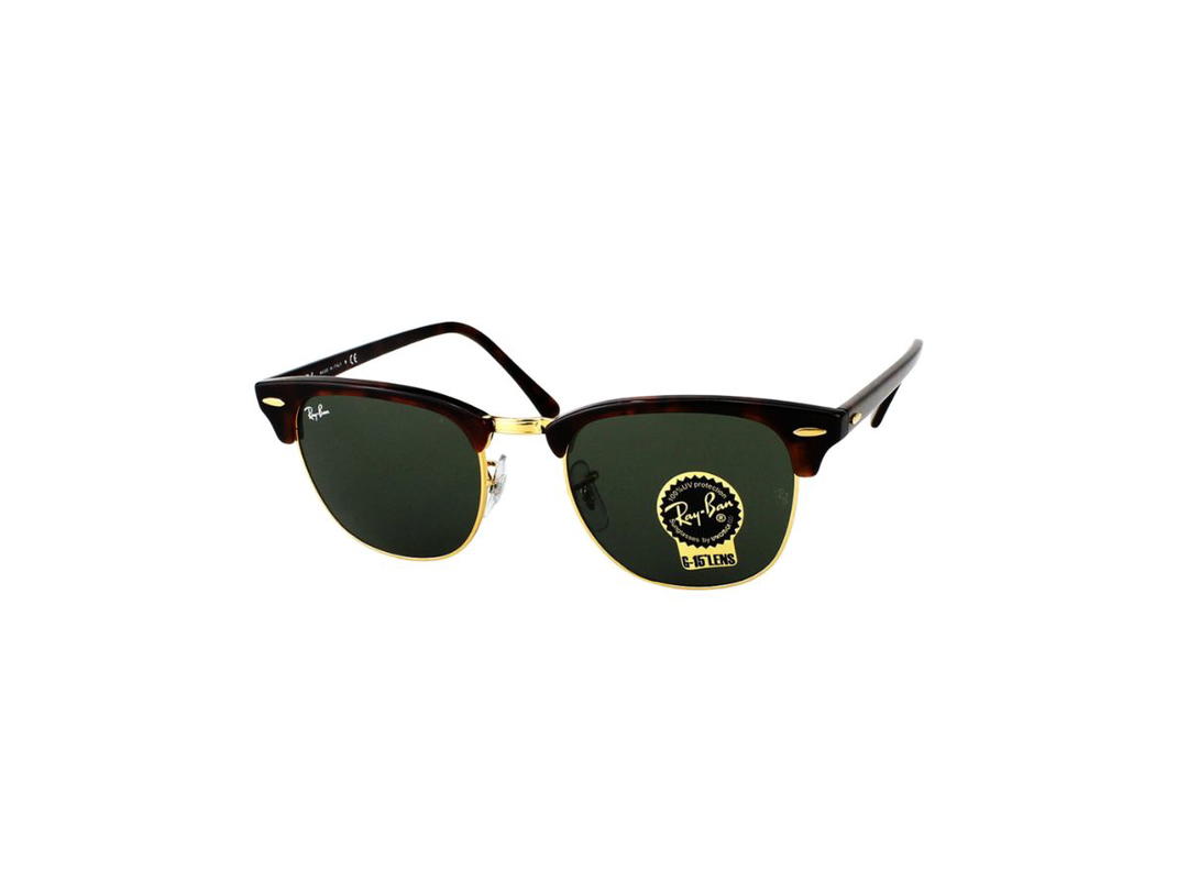 Ray-Ban Ray-Ban RB 3016 Clubmaster Sunglasses In Havana-Gold Metal Plastic Frame With Green Lenses
