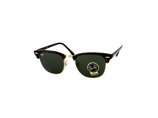 Ray-Ban Ray-Ban RB 3016 Clubmaster Sunglasses In Havana-Gold Metal Plastic Frame With Green Lenses - view 1