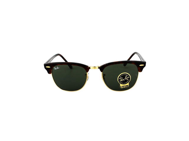Ray-Ban Ray-Ban RB 3016 Clubmaster Sunglasses In Havana-Gold Metal Plastic Frame With Green Lenses - view 2