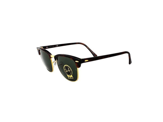 Ray-Ban Ray-Ban RB 3016 Clubmaster Sunglasses In Havana-Gold Metal Plastic Frame With Green Lenses - view 3