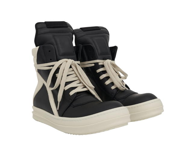 Rick Owens Rick Owens Geobasket Leather Sneaker In Black Milk - view 3