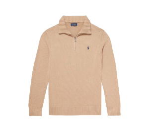 Buy Polo Ralph Lauren Logo Embroidered Cotton Half Zip Sweater Brown at Sasom – Authentic and Ready to Ship