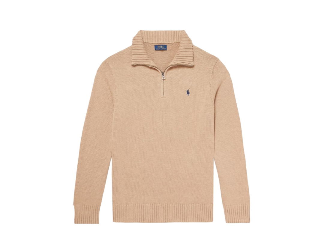 Polo Ralph Lauren Polo Ralph Lauren Logo Embroidered Cotton Half Zip Sweater Brown