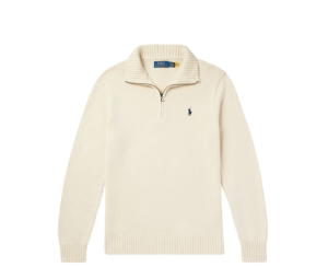 Buy Polo Ralph Lauren Logo-Embroidered Cotton Half-Zip Sweater Neutral at Sasom – Authentic and Ready to Ship