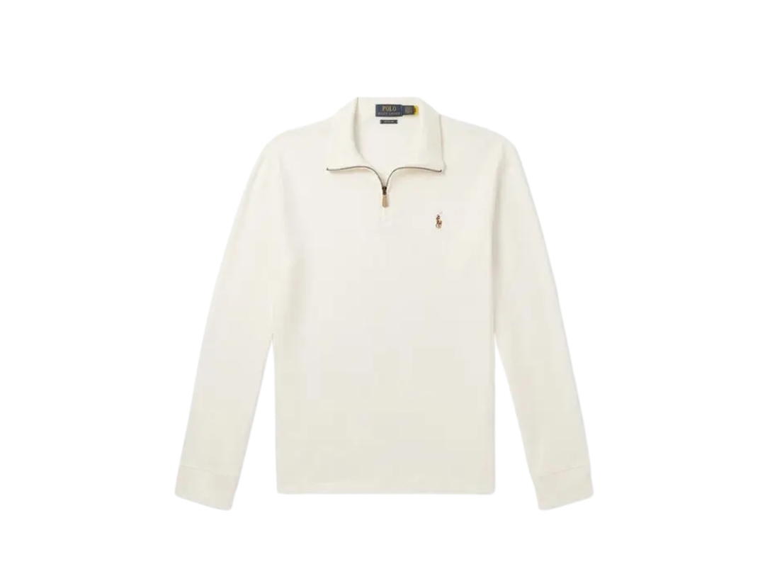 Polo Ralph Lauren Polo Ralph Lauren Logo-Embroidered Ribbed Cotton Half-Zip Sweater White