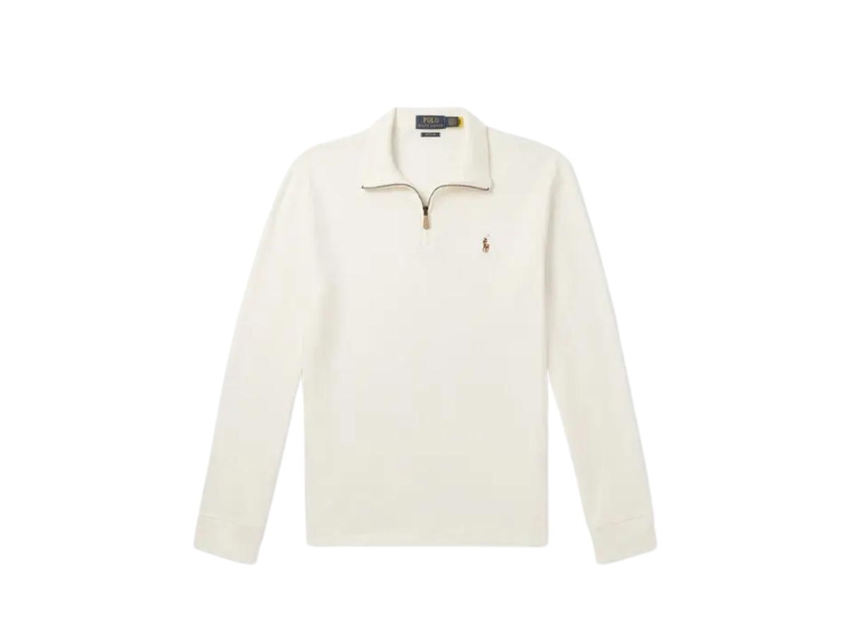 Polo Ralph Lauren Polo Ralph Lauren Logo-Embroidered Ribbed Cotton Half-Zip Sweater White
