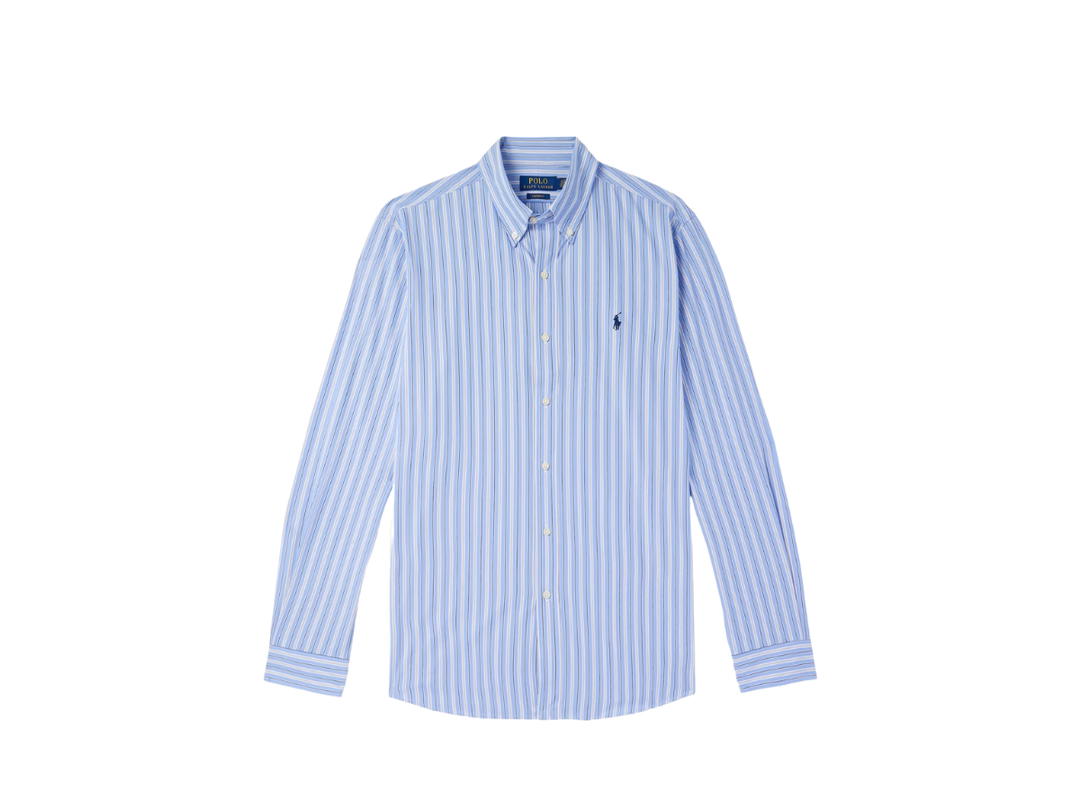Polo Ralph Lauren Polo Ralph Lauren Embroidered Striped Cotton-Blend Shirt Blue