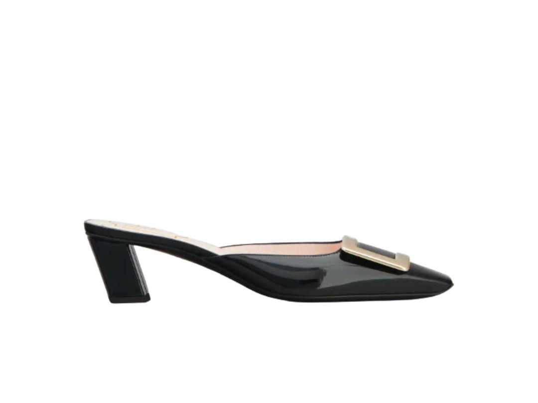 Roger Vivier Roger Vivier Belle Vivier Metal Buckle Mules in Patent Leather Black