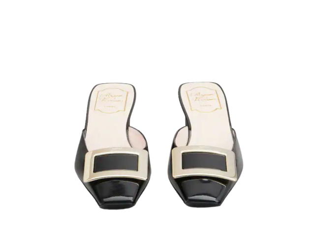 Roger Vivier Roger Vivier Belle Vivier Metal Buckle Mules in Patent Leather Black - view 2
