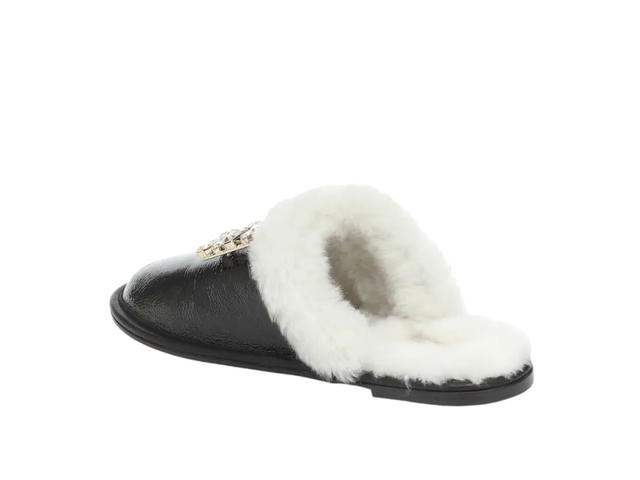 Roger Vivier Roger Vivier Hotel Vivier Shearling Trimmed Leather Slippers Black - view 2