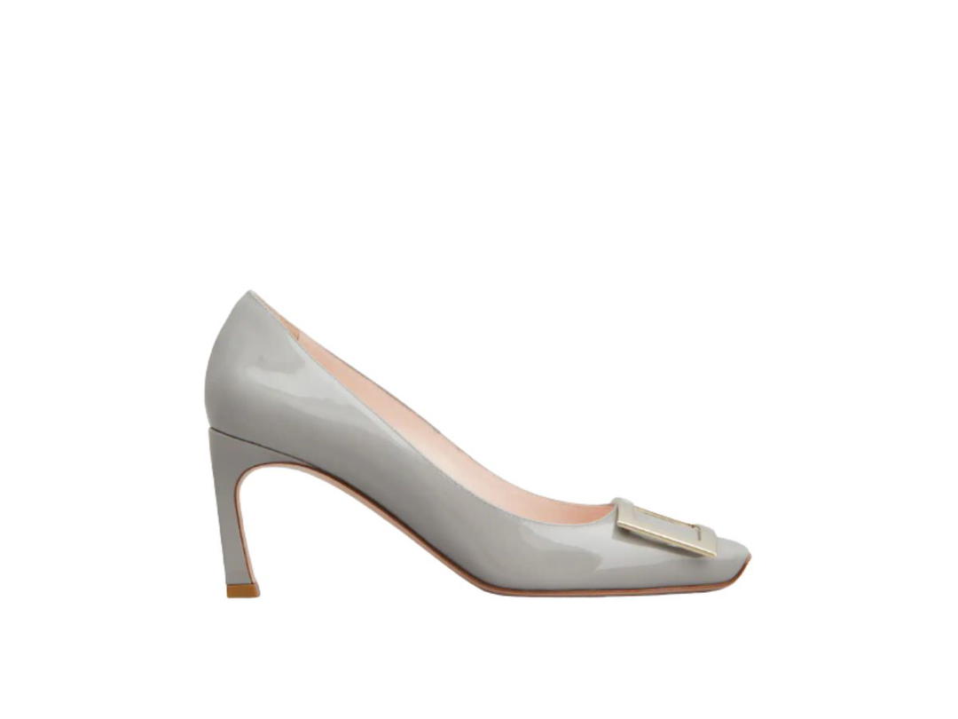 Roger Vivier Roger Vivier Trompette Metal Buckle Pumps in Patent Leather Grey