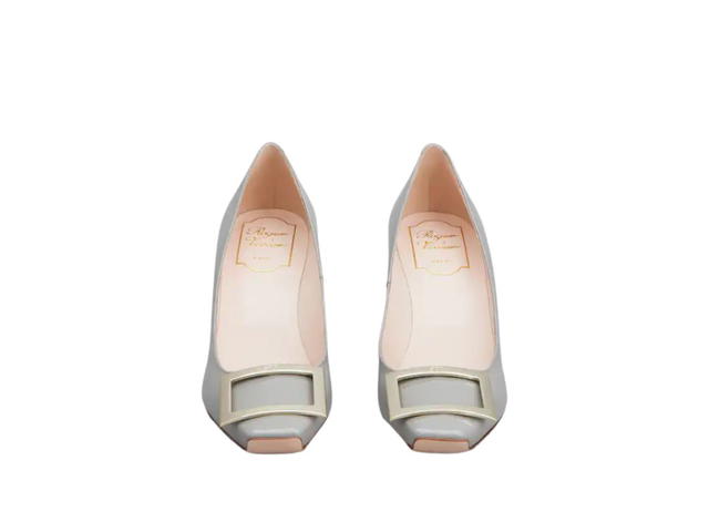 Roger Vivier Roger Vivier Trompette Metal Buckle Pumps in Patent Leather Grey - view 2
