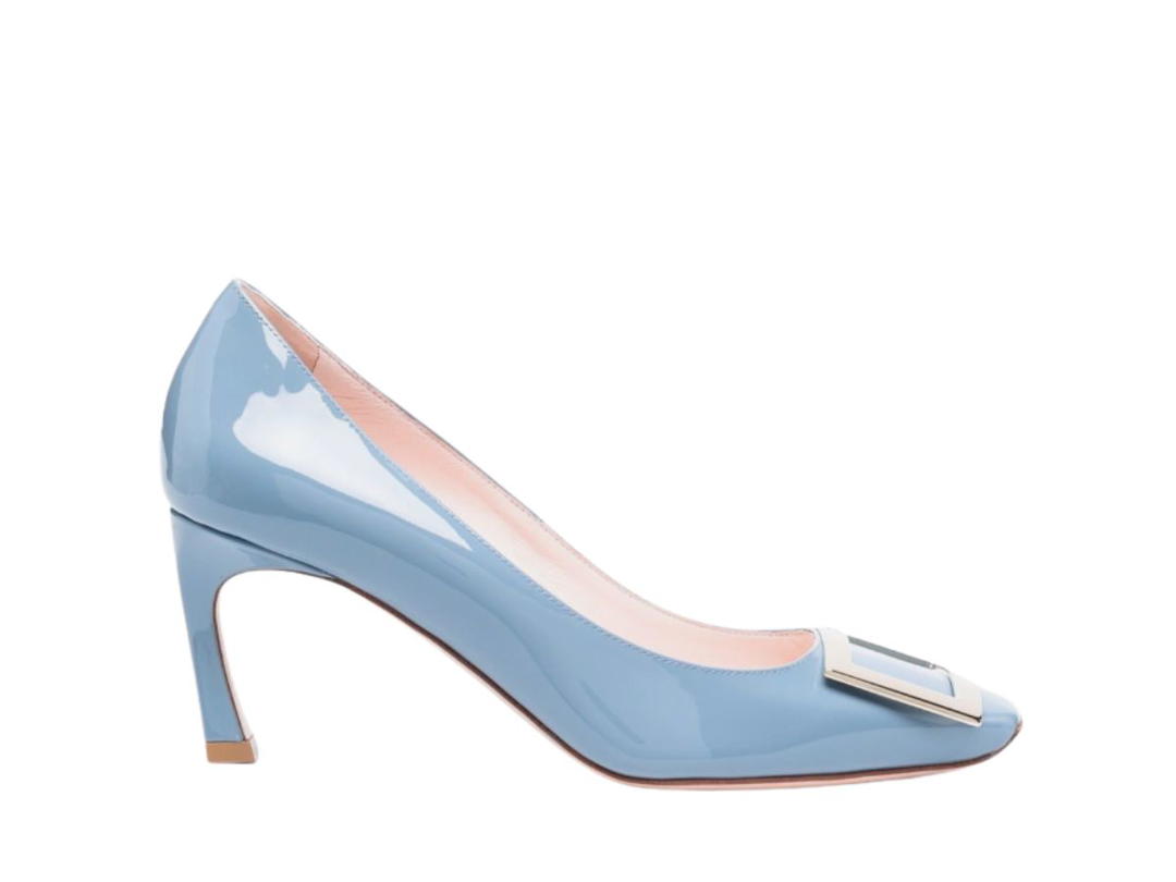 Roger Vivier Roger Vivier Trompette Metal Buckle Pumps in Patent Leather Light Blue