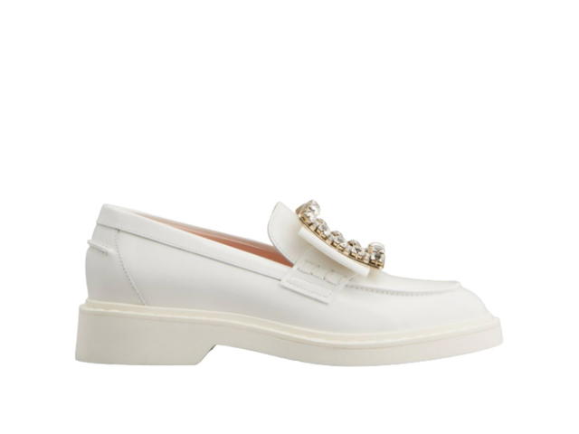 Roger Vivier Roger Vivier Viv' Rangers Strass Buckle Loafers in Patent Leather White - view 1