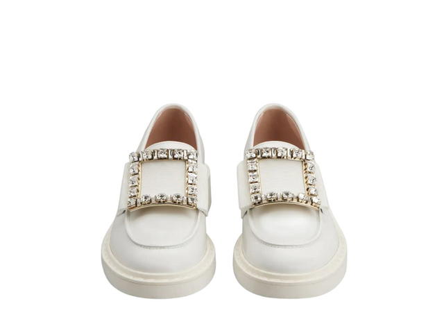 Roger Vivier Roger Vivier Viv' Rangers Strass Buckle Loafers in Patent Leather White - view 2