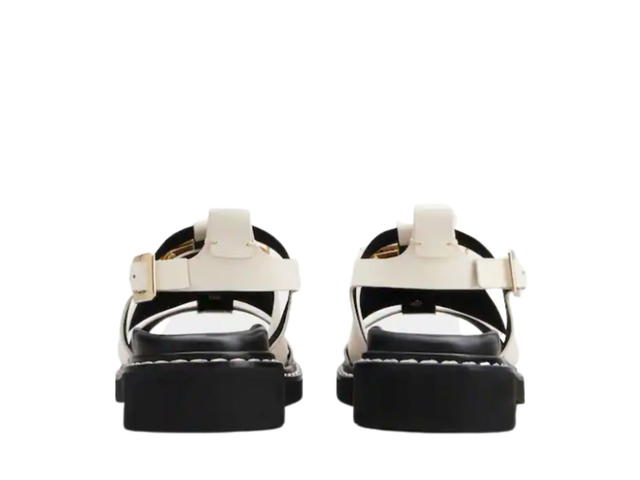 Roger Vivier Roger Vivier Viv' Rangers Strass Buckle Sandals in Leather Off White - view 3