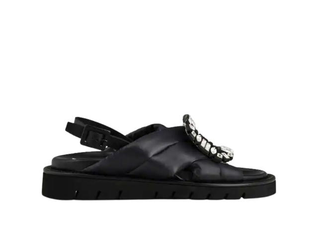 Roger Vivier Roger Vivier Viv' Winter Puffy Strass Buckle Sandals in Fabric Black - view 1