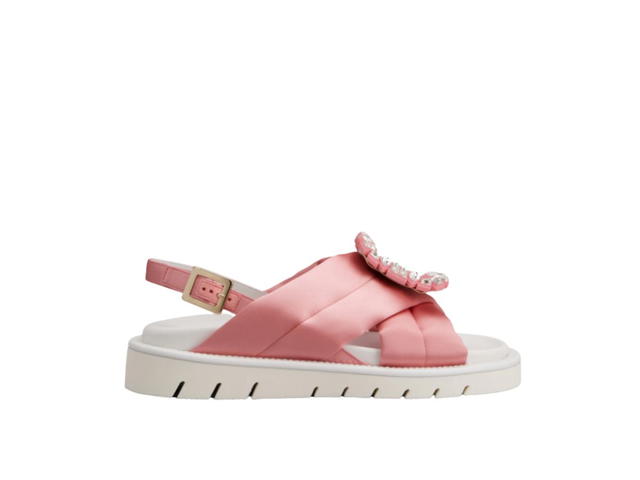 Roger Vivier Roger Vivier Viv' Winter Puffy Strass Buckle Sandals in Satin Light Pink - view 1