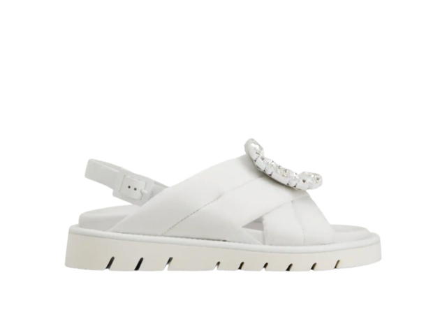 Roger Vivier Roger Vivier Viv' Winter Strass Buckle Sandals in Technical Fabrics White - view 1
