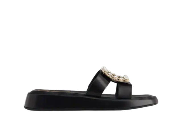 Roger Vivier Roger Vivier Vivier Slide Strass Buckle Mules in Leather Black - view 1