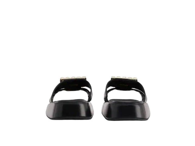 Roger Vivier Roger Vivier Vivier Slide Strass Buckle Mules in Leather Black - view 2
