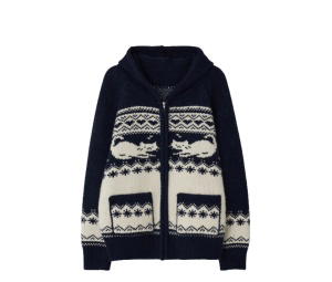 Buy Ronron Cat Jacquard Hood Zip Up Knit Navy at Sasom – Authentic and Ready to Ship