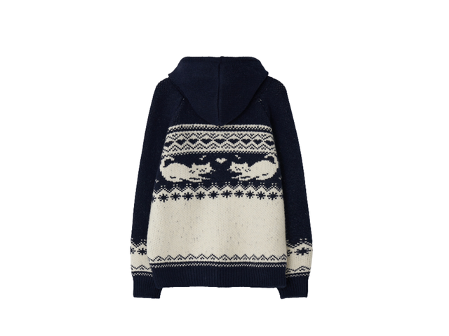 Ronron Ronron Cat Jacquard Hood Zip Up Knit Navy - view 2
