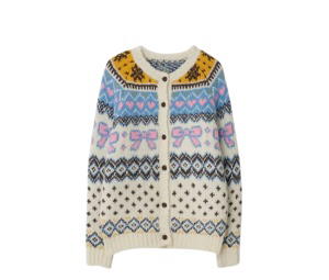 Buy Ronron Ribbon Vintage Fair Isle Knit Cardigan Ivory at Sasom – Authentic and Ready to Ship