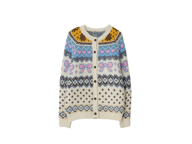 Ronron Ronron Ribbon Vintage Fair Isle Knit Cardigan Ivory - view 1