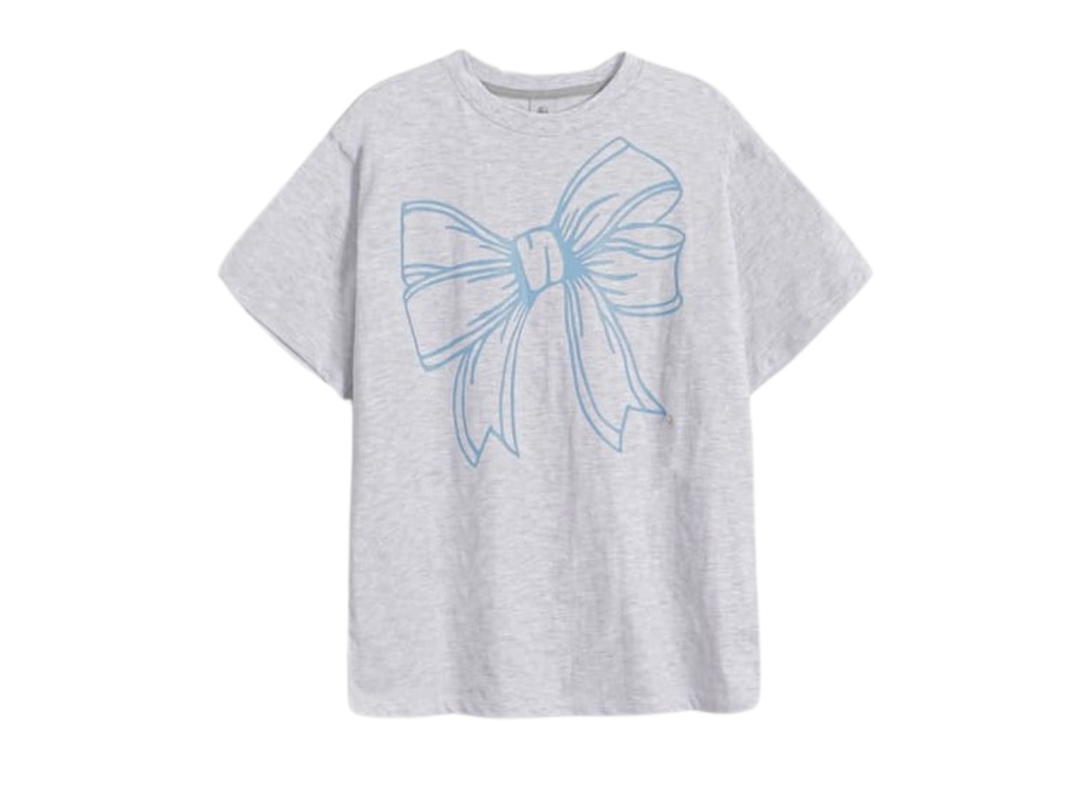 Ronron Ronron Big Ribbon Line T-Shirt White Melange