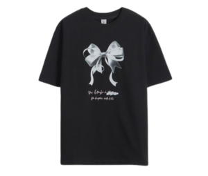 Buy Ronron Double Ribbon Over Fit T-Shirt Black at Sasom – Authentic and Ready to Ship