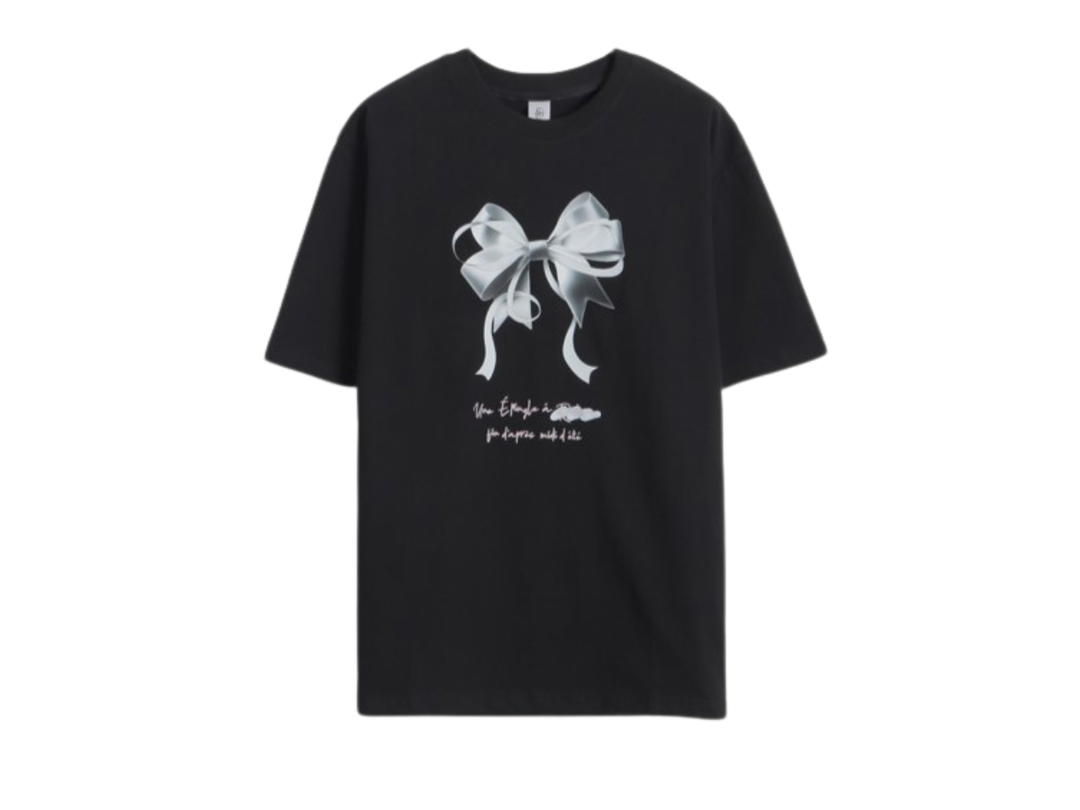 Ronron Ronron Double Ribbon Over Fit T-Shirt Black