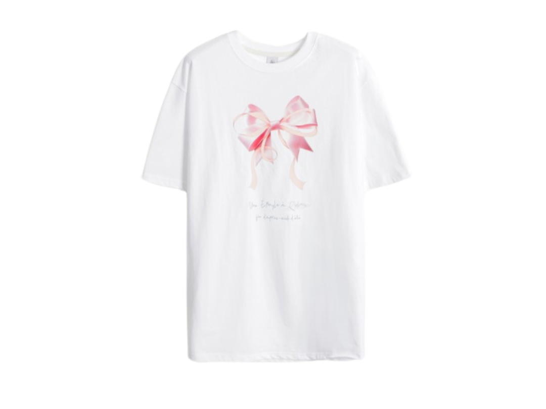 Ronron Ronron Double Ribbon Over Fit T-Shirt White
