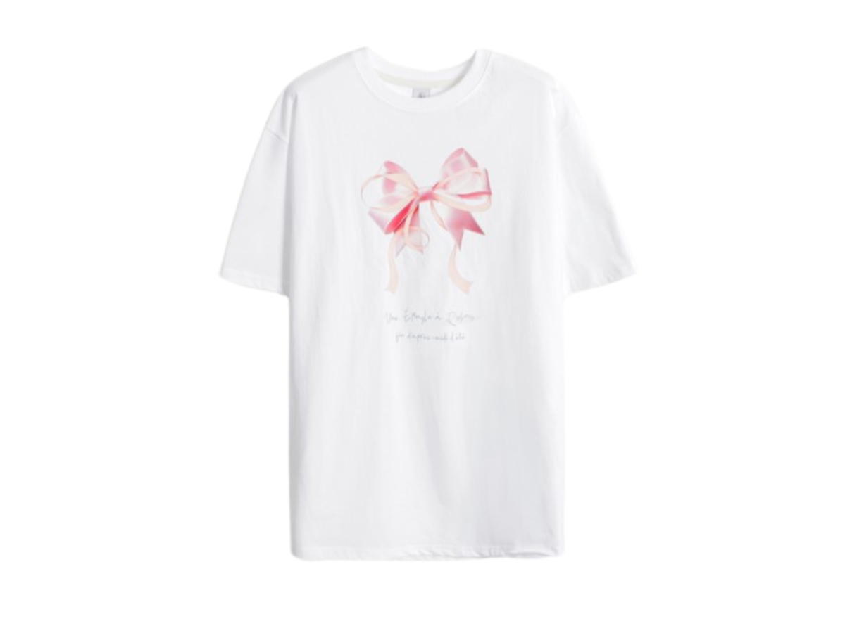 Ronron Ronron Double Ribbon Over Fit T-Shirt White