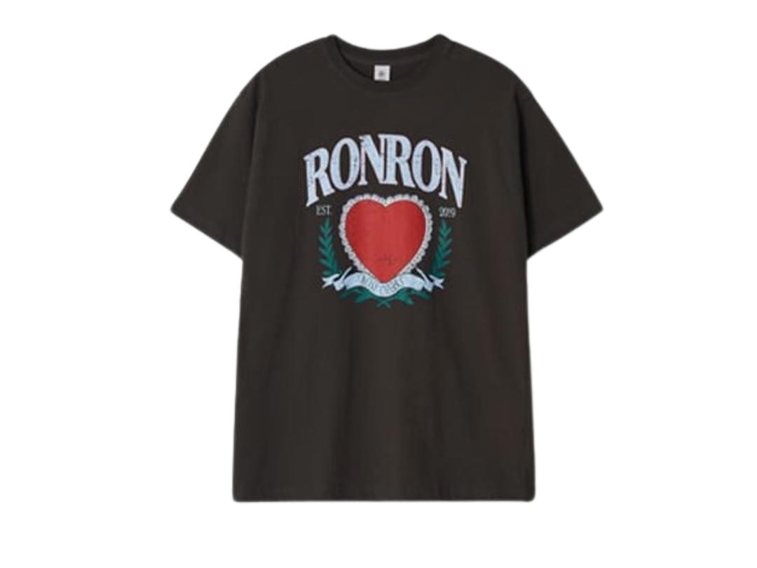 Ronron Ronron Heart Laurel Over Fit T-Shirt Charcoal