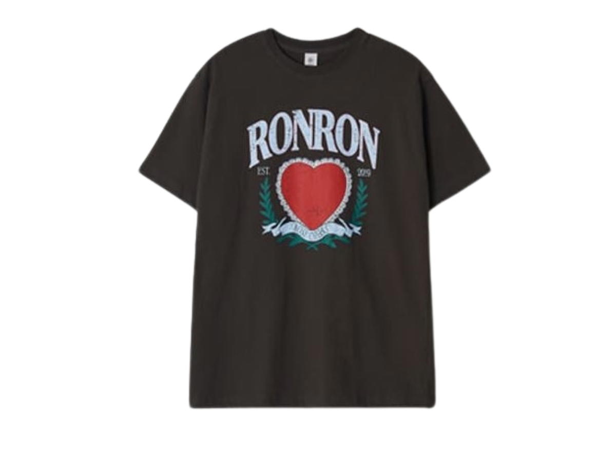 Ronron Ronron Heart Laurel Over Fit T-Shirt Charcoal