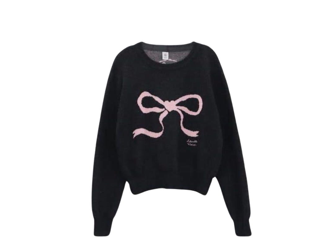 Ronron Ronron Heart Ribbon Jacquard Knit Charcoal