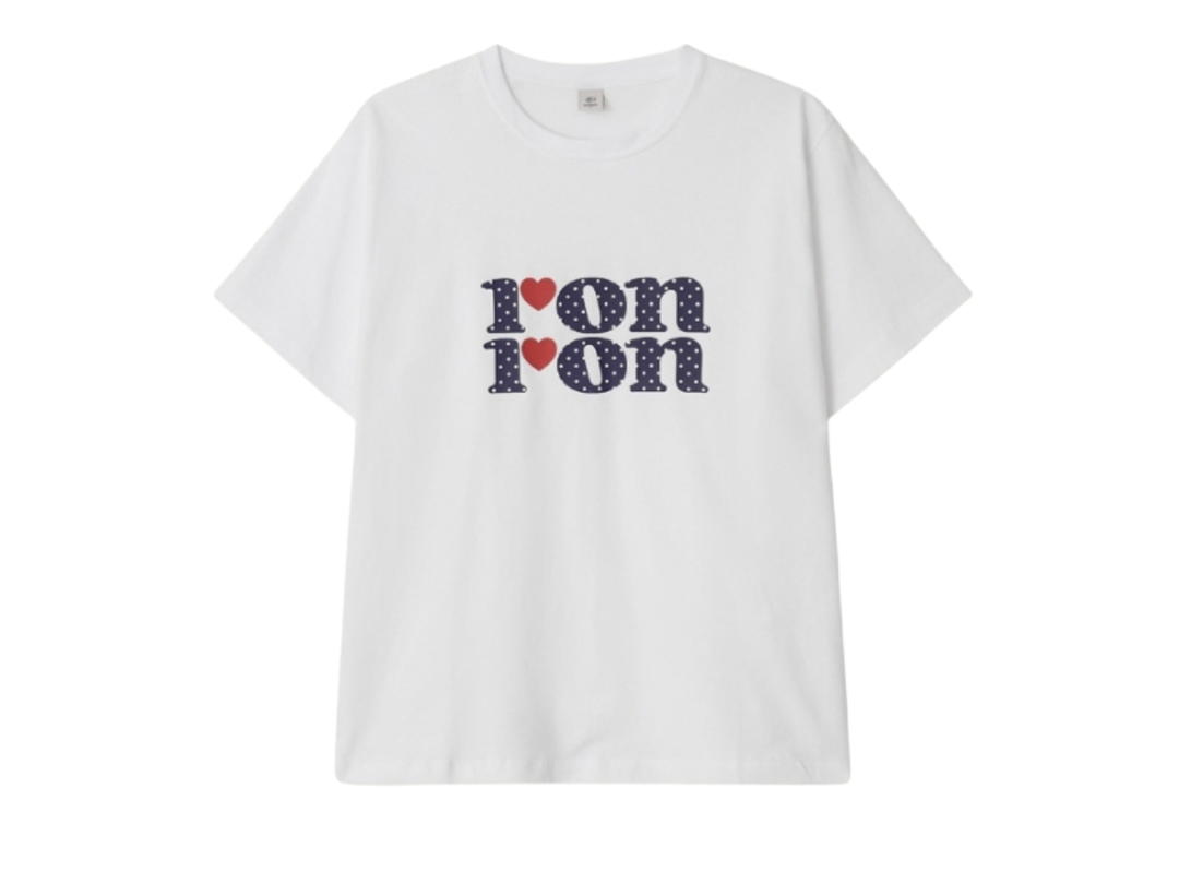 Ronron Ronron Pattern Logo Basic Fit T Shirt White Navy (Women's)