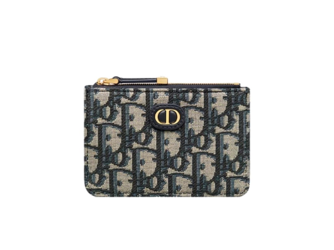 Dior Dior 30 Montaigne Marigold Zipped Card Holder In Blue Dior Oblique Jacquard With Gold Hardware